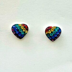 Sterling & Crystal Dainty Rainbow Heart Fashion Stud Earrings